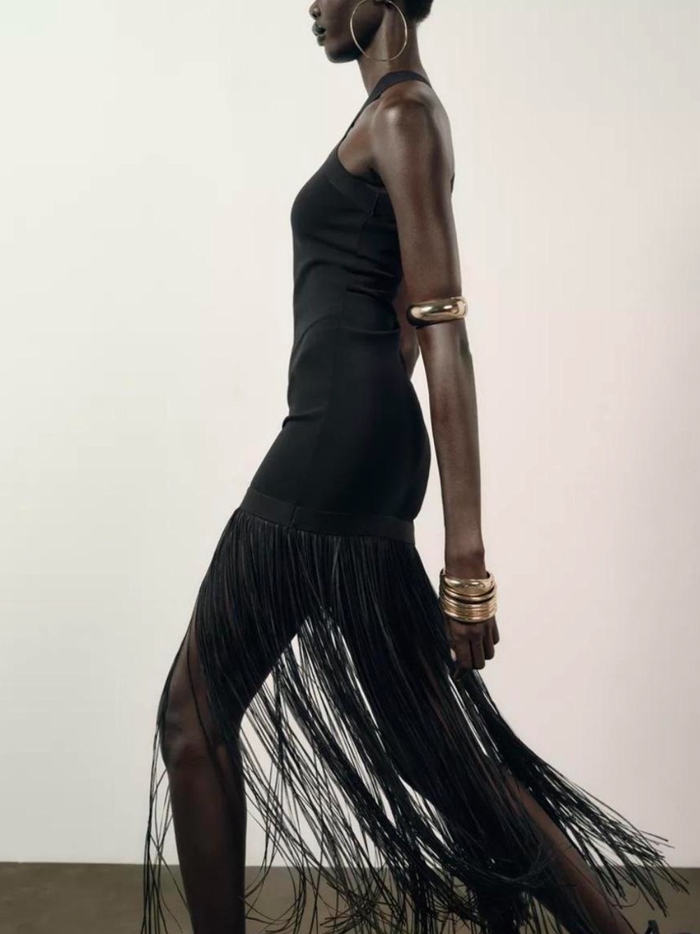 Zara Black Cross-Back Fringe Midi Dress - Picture 2 of 5